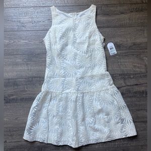 Jessica Simpson Ivory Embroidered Floral Drop Waist Dress, size 8.